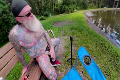 Inked Daddy Bear On The Trails. Stroking, Drinking piddle And engulfing penis