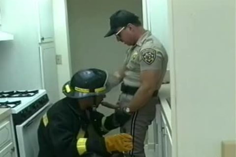 Police Office And Fireman Do immodest Things In The Kitchen