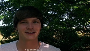 young chick bouncing on a humongous rod outdoors