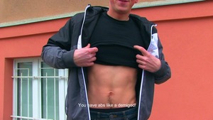 dude shakes his wazoo and enjoys a humongous load on his belly