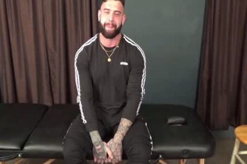 bushy Muscle Tattoo receive Hand Job