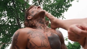 BROMO - Inked & very slim young twink rough creampie outdoors